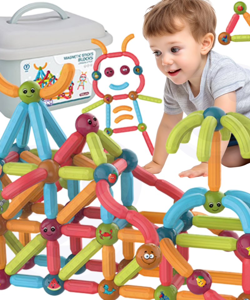 Laps mängimas magnetiliste ehitusklotsidega