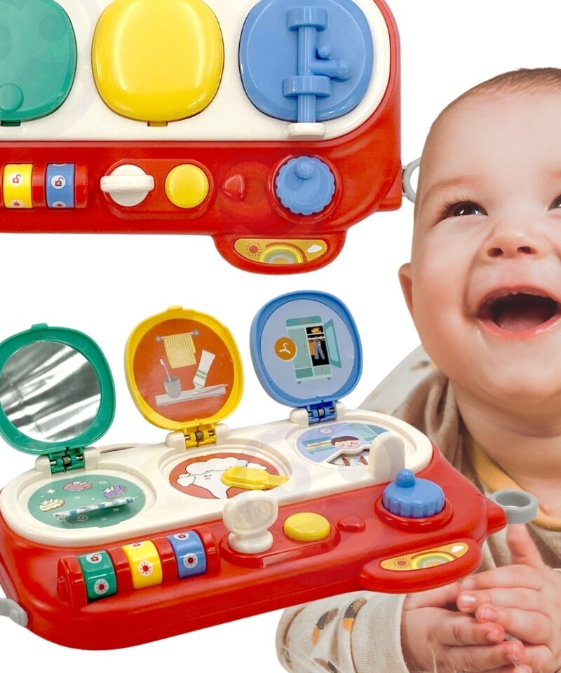 Laste interaktiivne õppemänguasi kolme aknaga