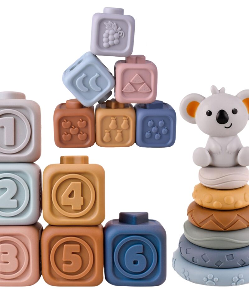 Pehme kummist klotsikomplekt lastele arendamiseks