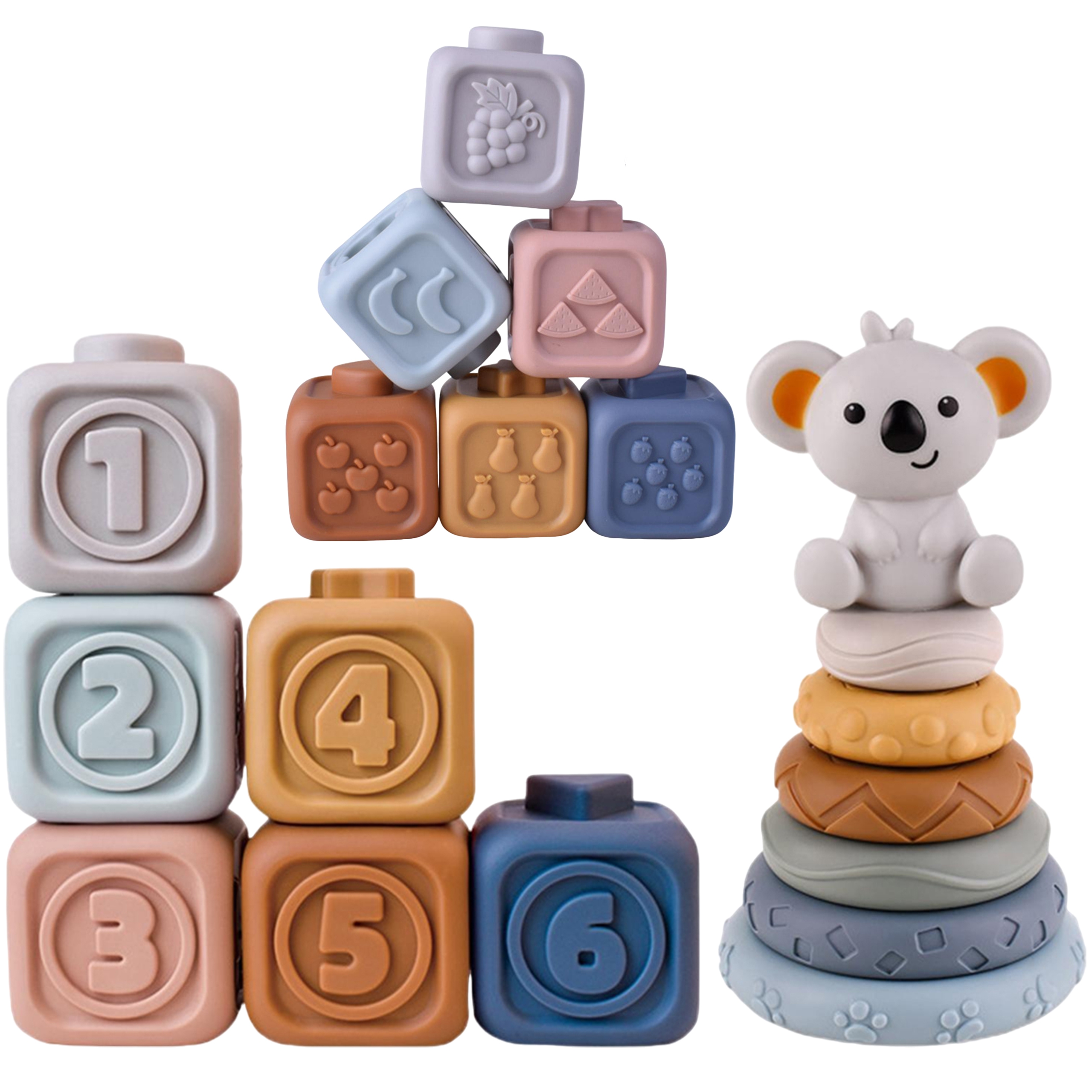 Pehme kummist klotsikomplekt lastele arendamiseks