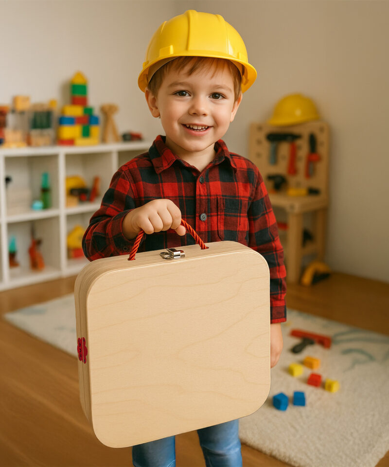 Kaasaskantav puidust tööriistakast lastele