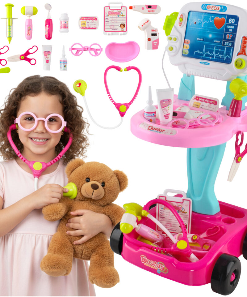 Väikese arsti mängukomplekt ratastel