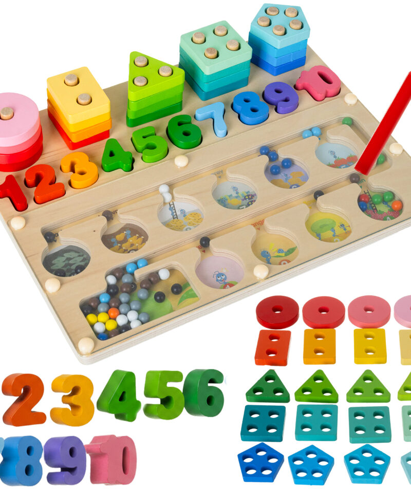 Mitmekülgne puidust sorteerimismäng lastele