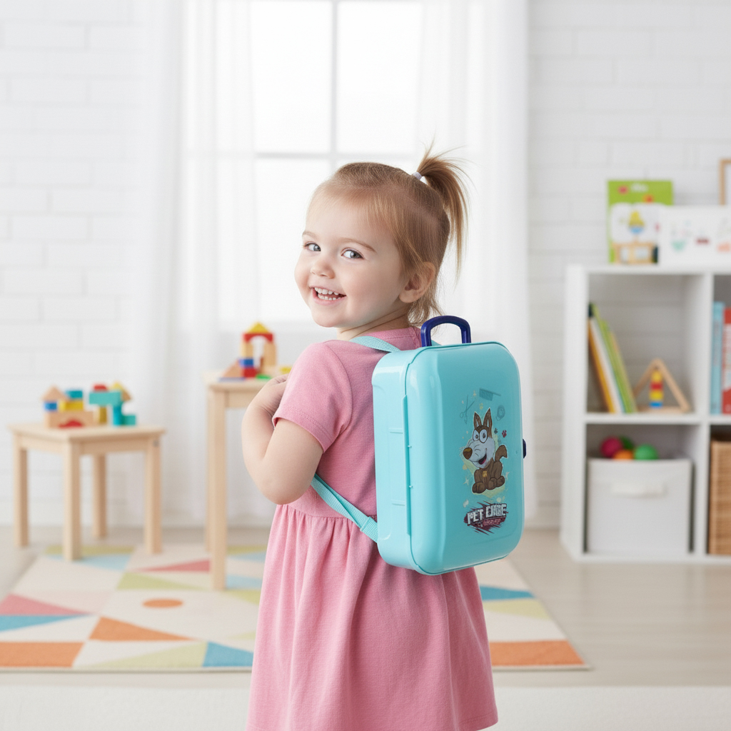 Seljakott hooldusvahenditega lastele