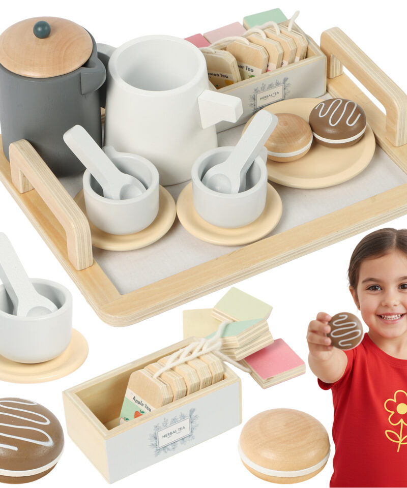 Laste puidust teekomplekt pastelltoonides