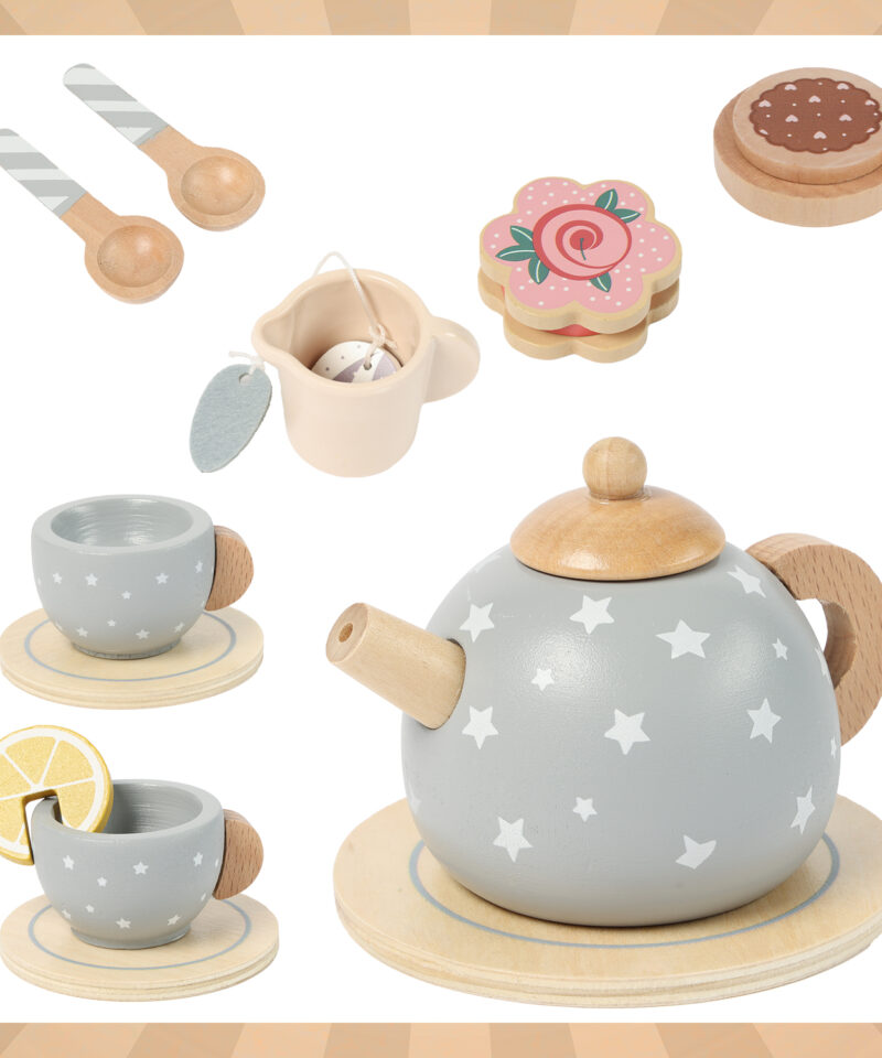 Puidust teekomplekt koos aksessuaaridega