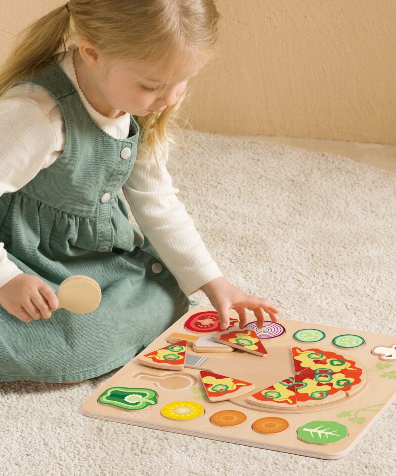 Värvikas puidust pizza mängukomplekt