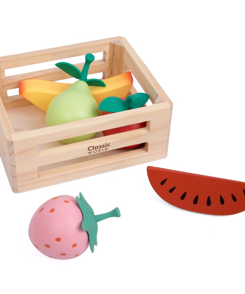 Puidust puuviljakomplekt lastele mängimiseks
