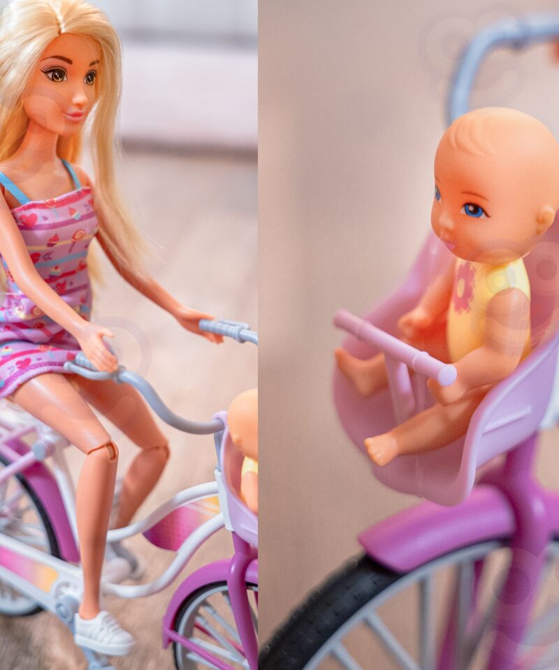 Ema-nukk ja beebinukk koos jalgrattaga