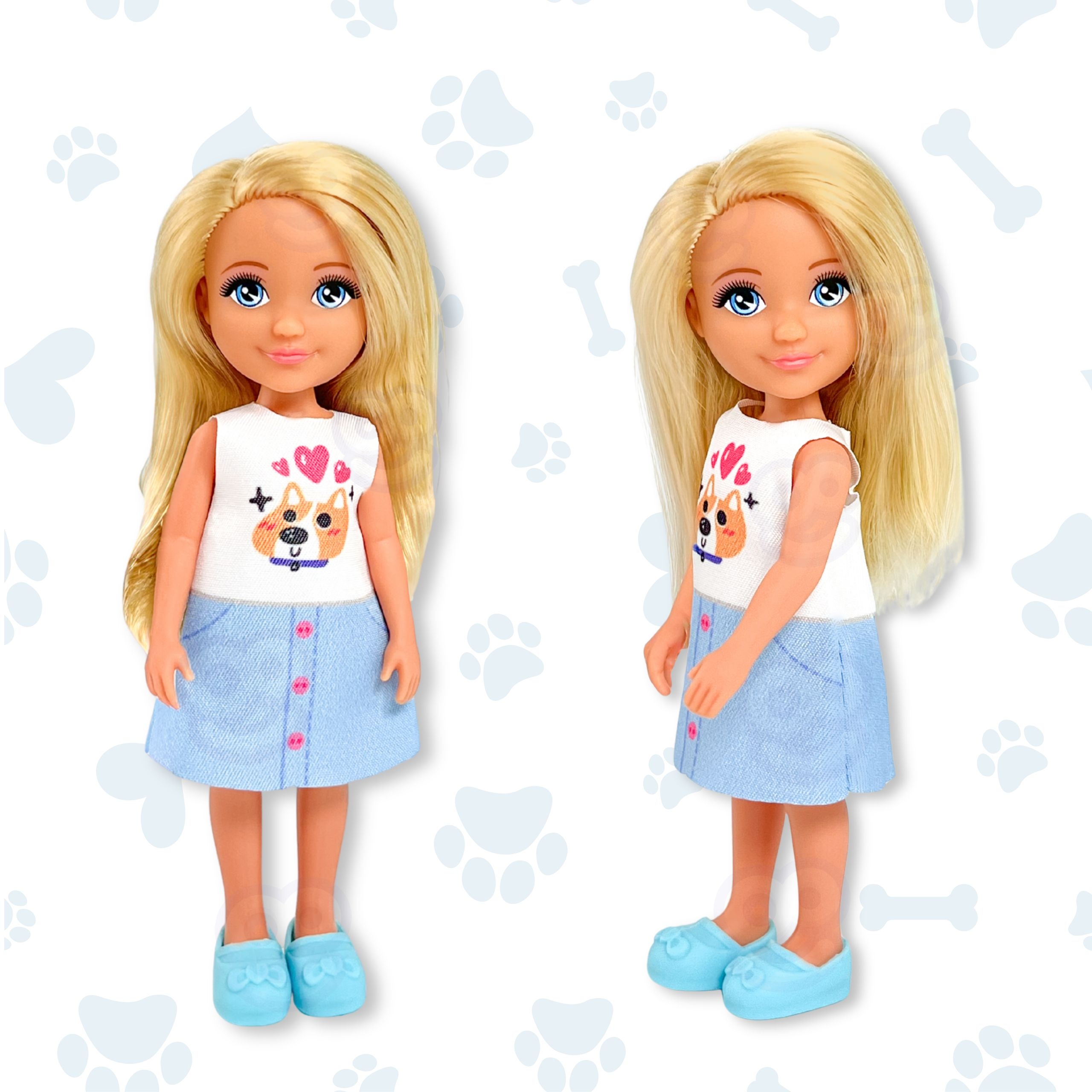 Lapsed mängivad nukuga ja koeraga õues