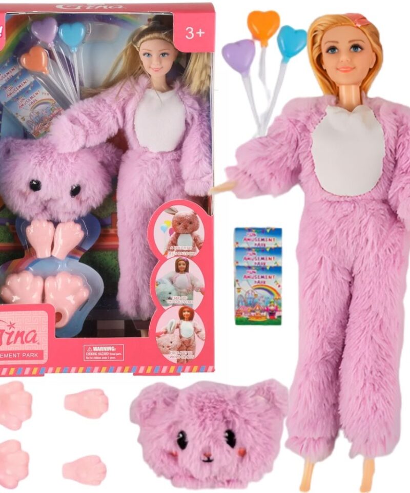 Roosa karu kostüümis nukk