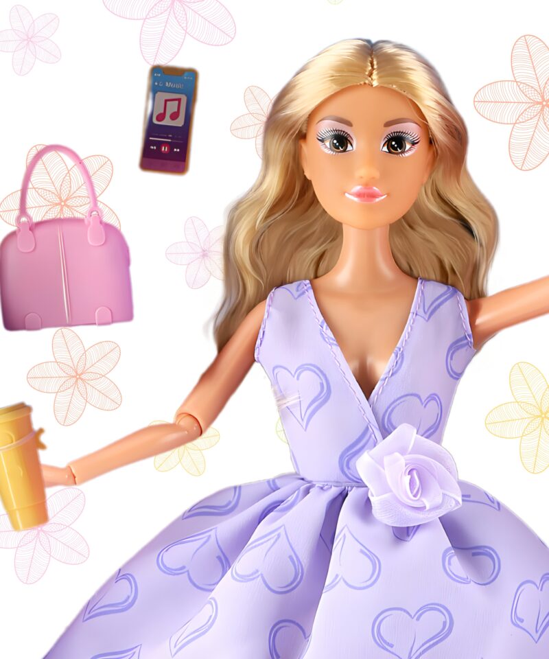 Elegantne nukk lavendlivärvi kleidis