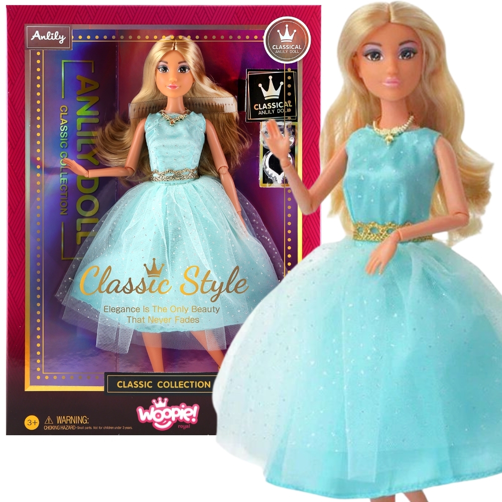 Elegantne nukk türkiissinise kleidiga