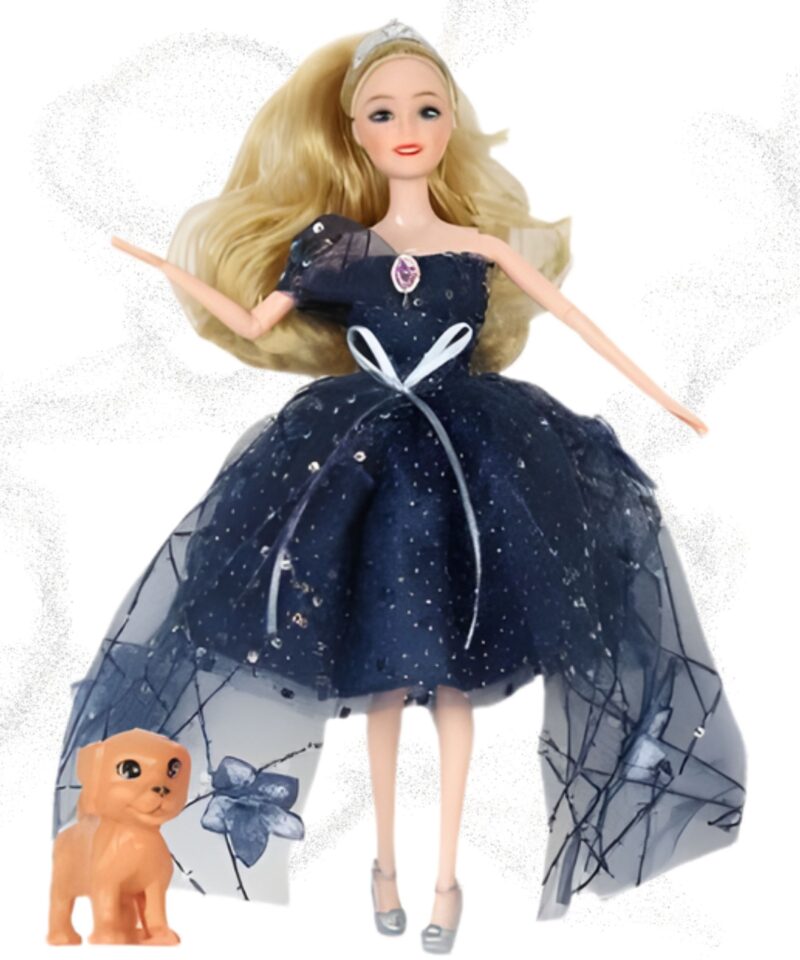 Nukk sädeleva tumesinise kleidiga