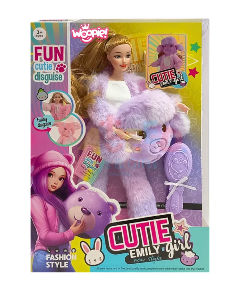 Stiilne violetne mängunukk