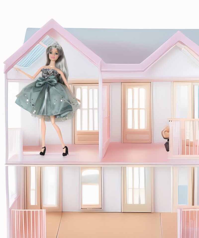 Pikad lilla-hõbedased juuksed ja sädelev kroon