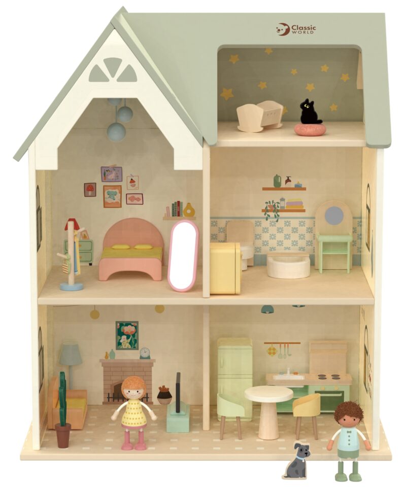 Kahekorruseline mängumaja avatud tubadega