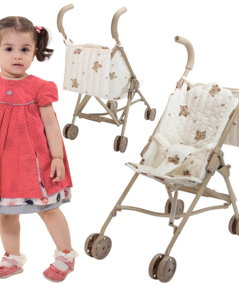 Nukumängu jalutuskäru kreemika karumustriga