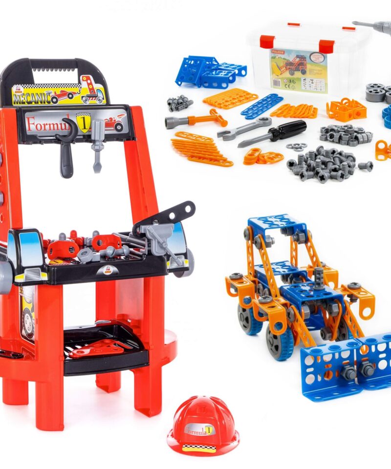 Laste tööriistakomplekt ja ehitusklotsid mänguks
