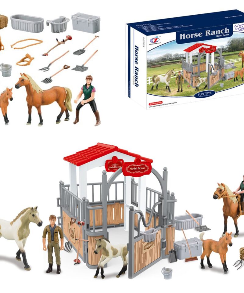 Laste mängukomplekt hobustega ja tarvikutega