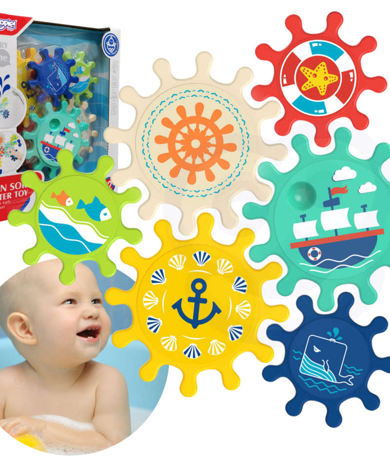 Värvilised vannimängu hammasrattad vannis