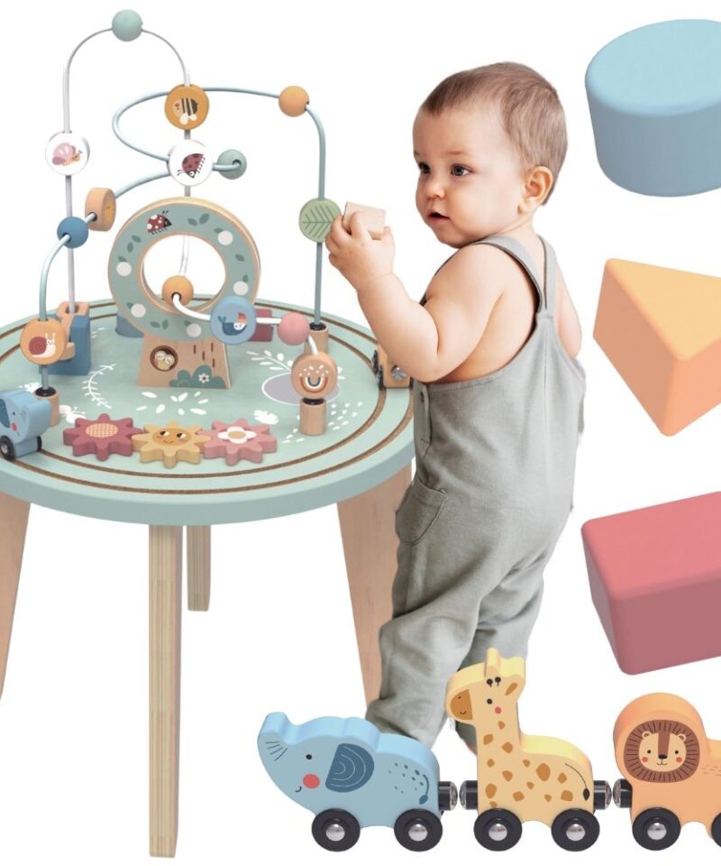 Interaktiivne puidust mängulaud koos mänguelementidega