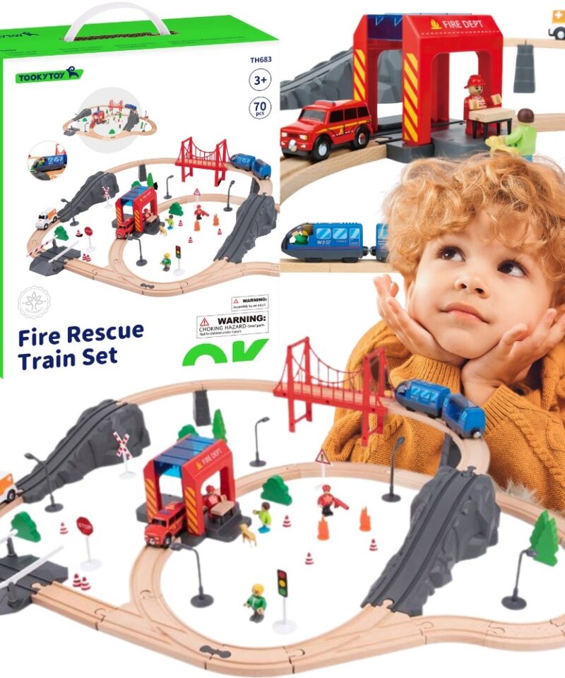 Puidust tuletõrje rongikomplekt mängimiseks