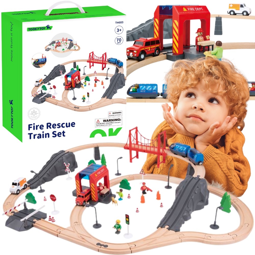 Puidust tuletõrje rongikomplekt mängimiseks