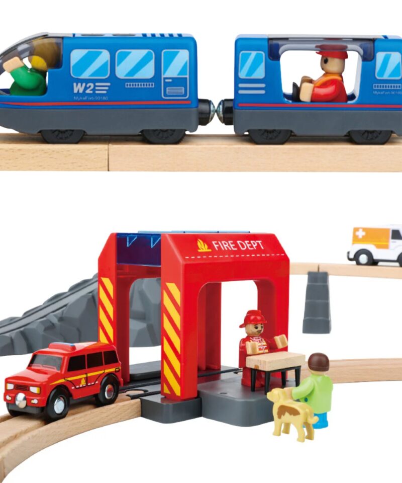 Värvilised figuurid ja sõidukid puidust