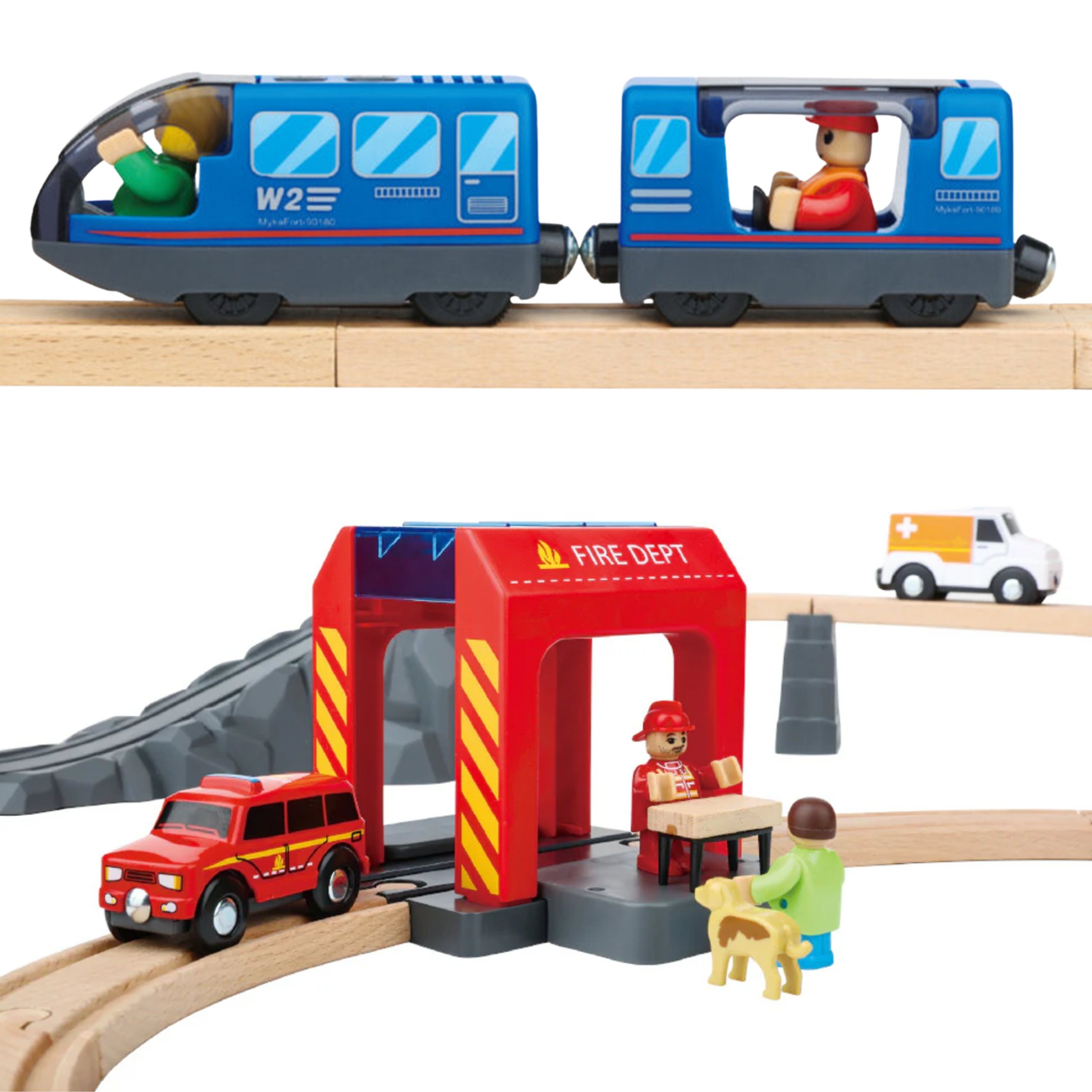 Värvilised figuurid ja sõidukid puidust