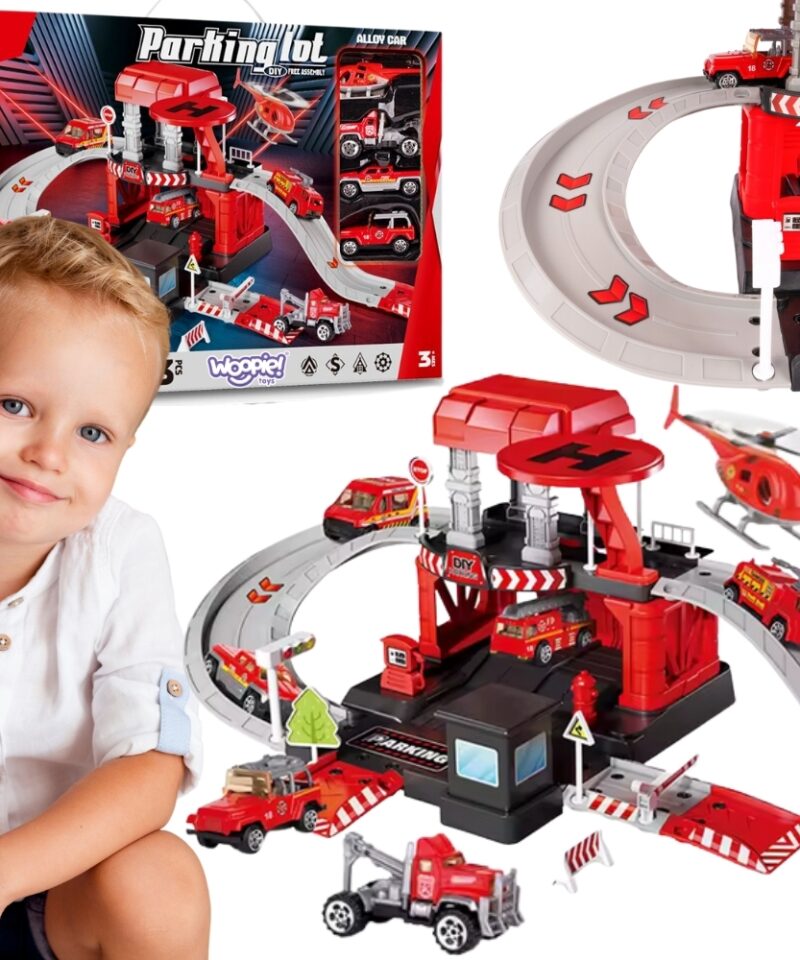 Tuletõrjeparkla mängukomplekt koos autodega