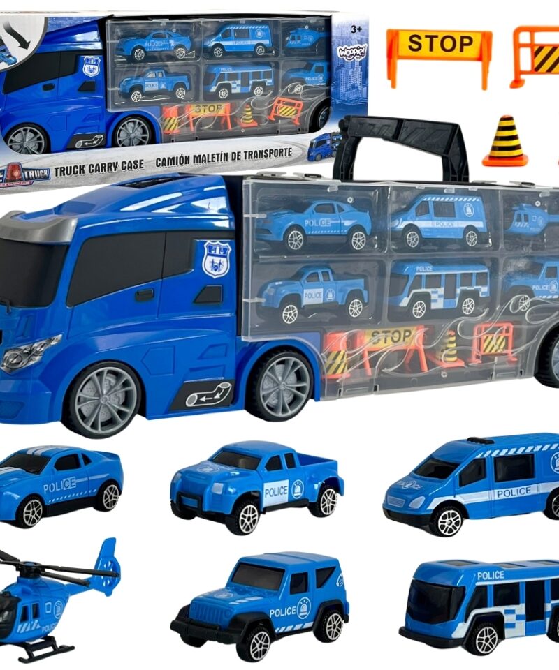 Laste politsei veokikomplekt koos autode ja helikopteriga