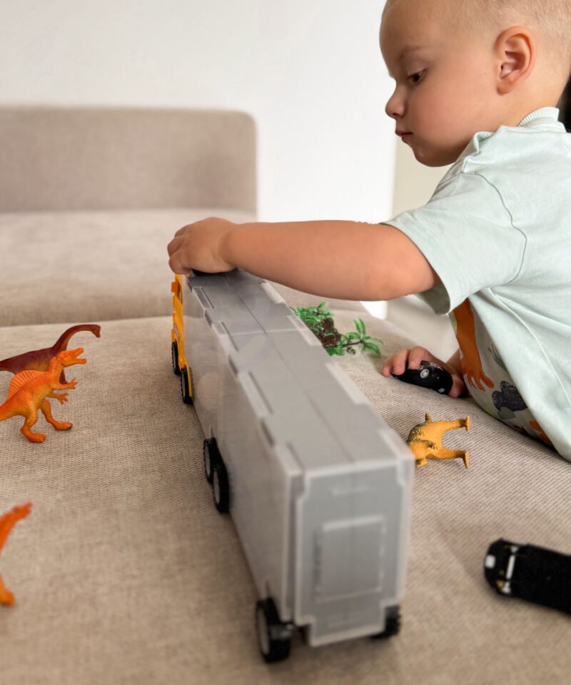 Suur transporter ja dinosauruste figuurid