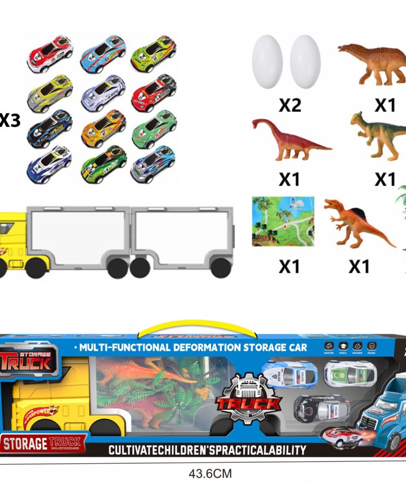 Komplektis dinosauruse figuurid ja sõidukid