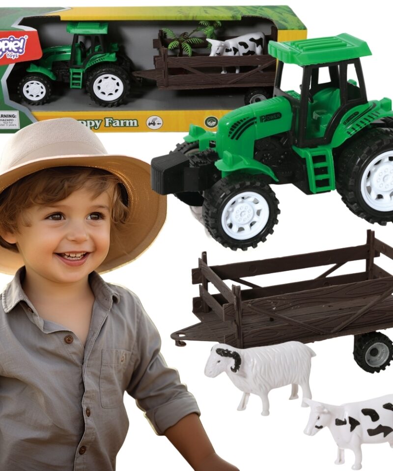 Roheline mängutraktor koos haagisega