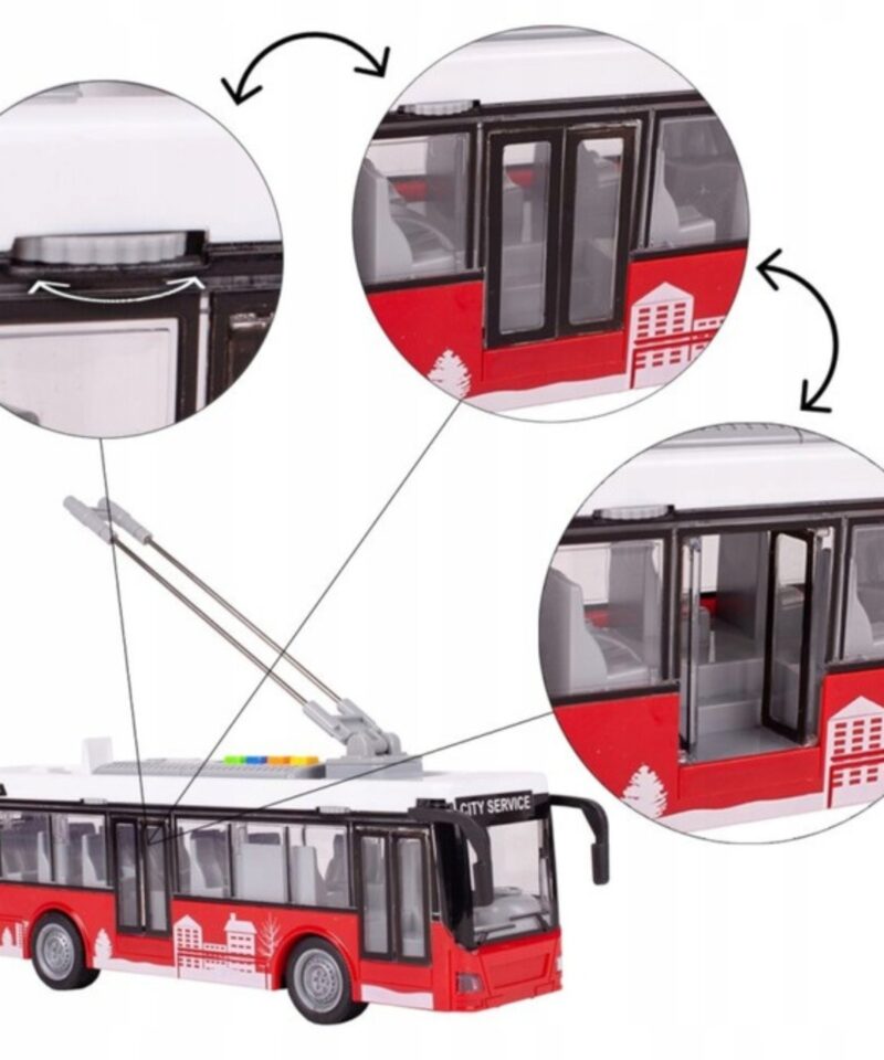 Realistlik troleebus mudel avatud uste ja heliefektidega