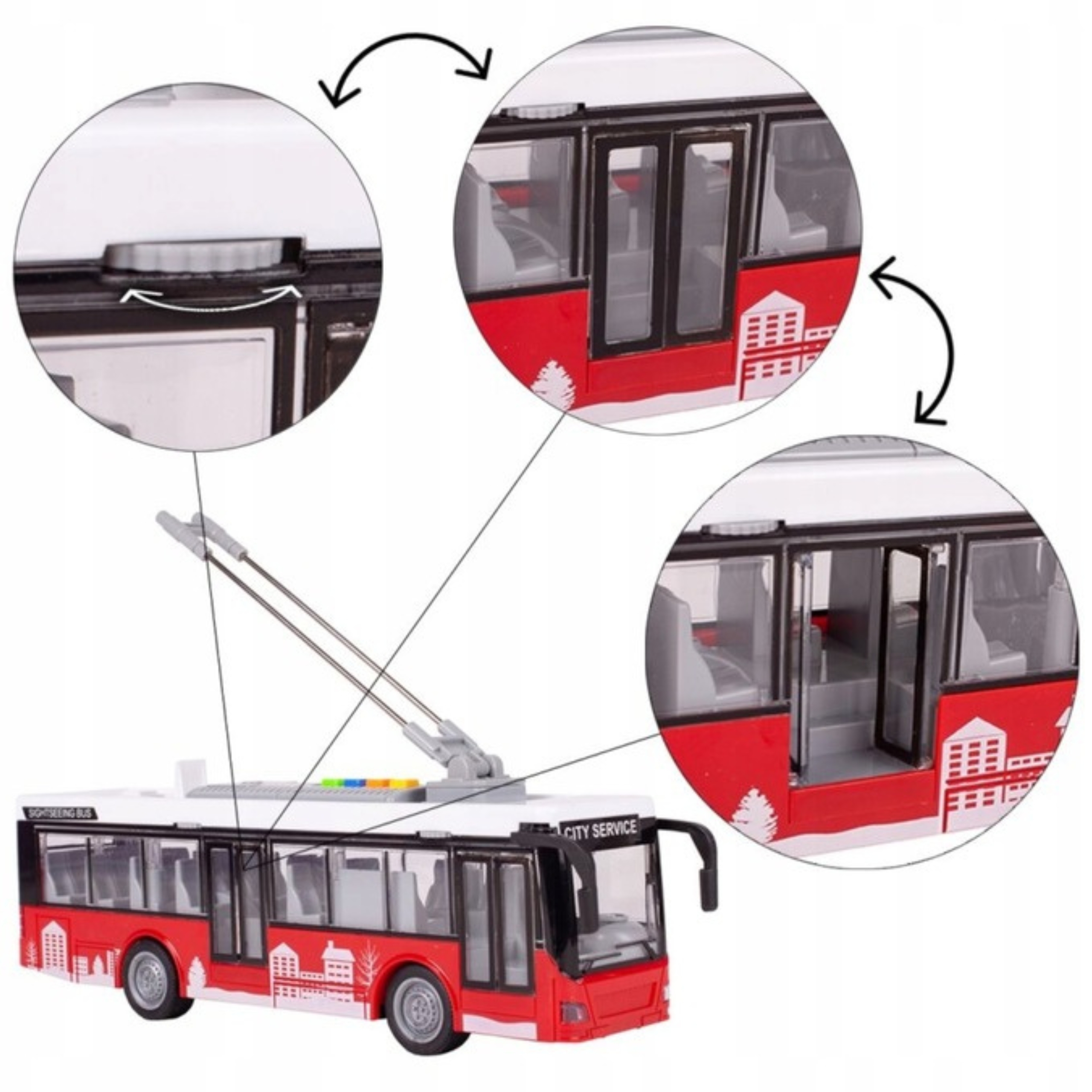 Realistlik troleebus mudel avatud uste ja heliefektidega