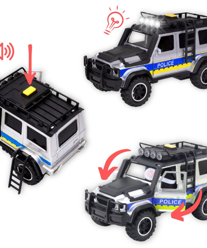 Must-sinine politseimänguauto valgus- ja heliefektidega