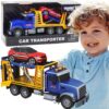 Veokiga autotransportööri mänguasi koos sportautoga