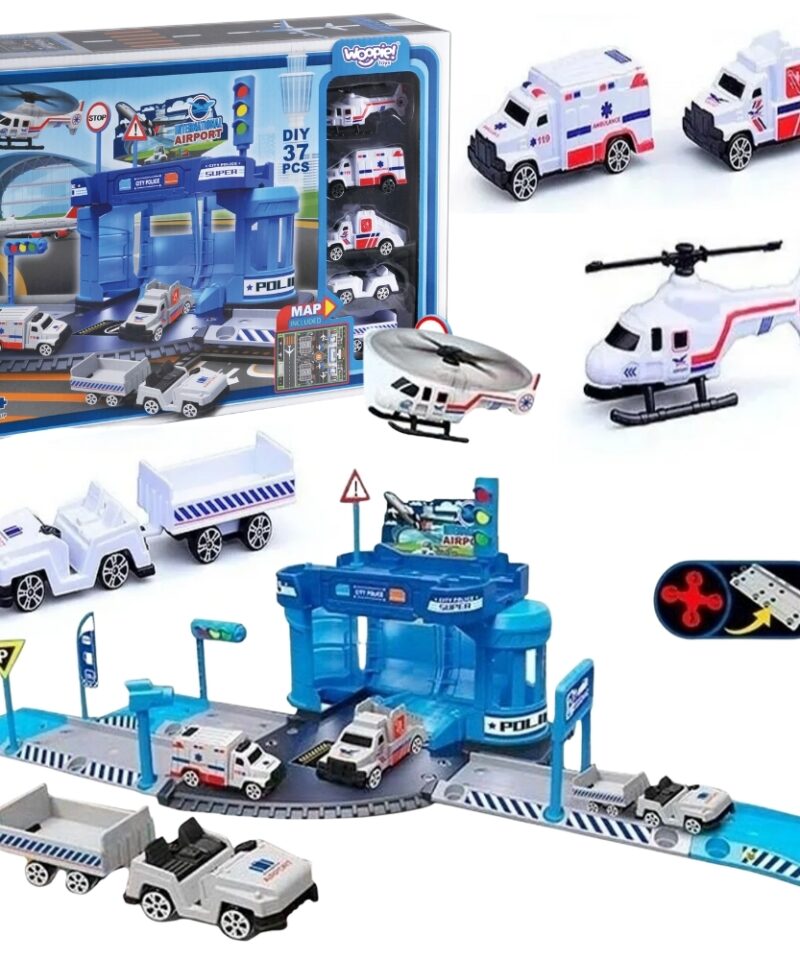 Lennujaama politseijaoskonna mängukomplekt koos sõidukitega