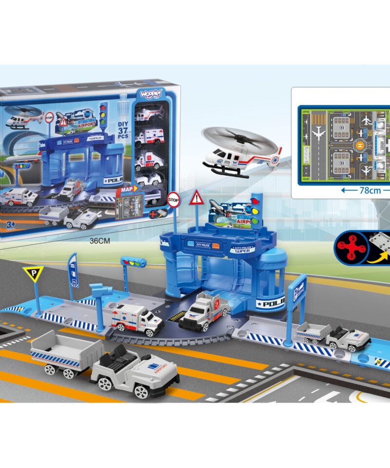 Politseiauto ja helikopter mängukomplektis