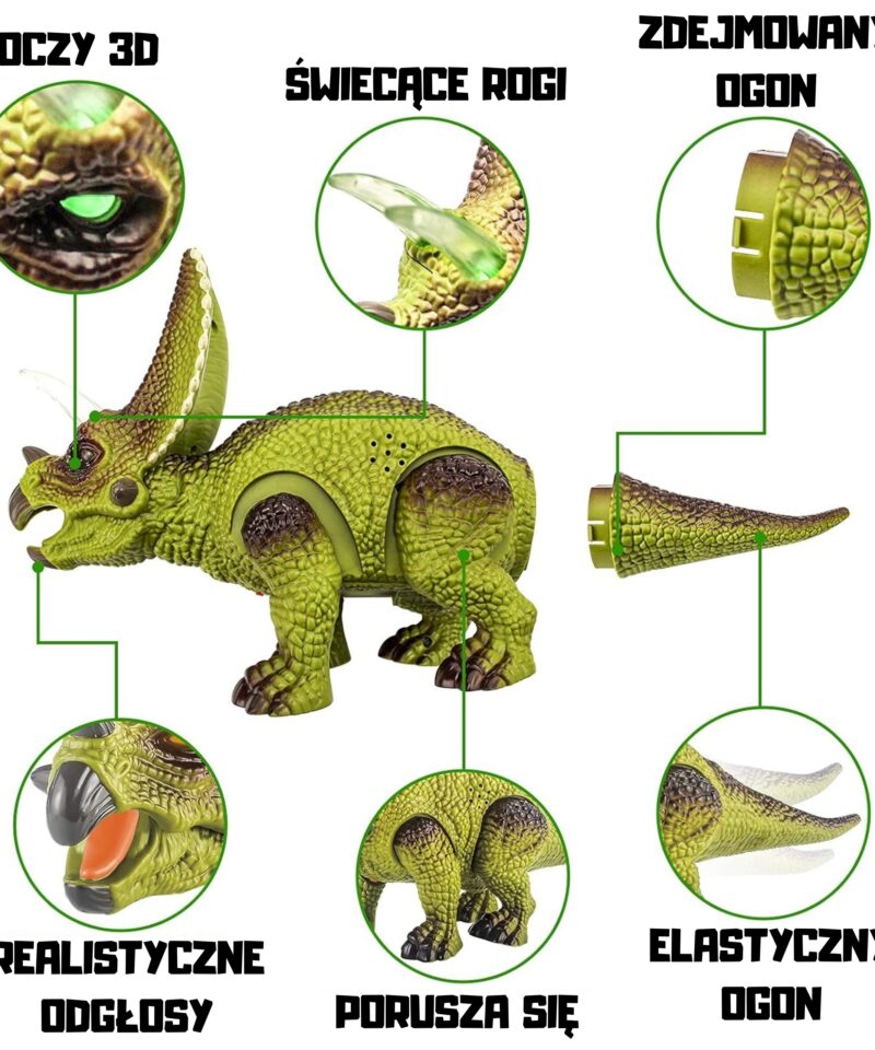 Triceratopsi valgustatud sarved ja silmad