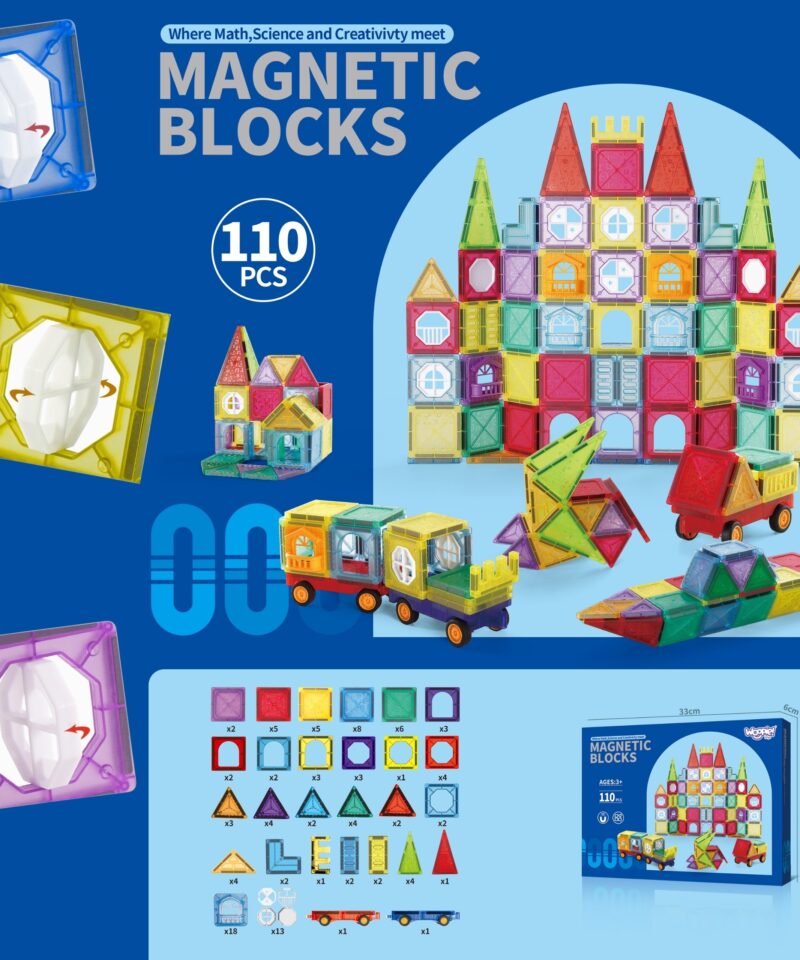 Rikkalik 110-osaline magnetklotside komplekt