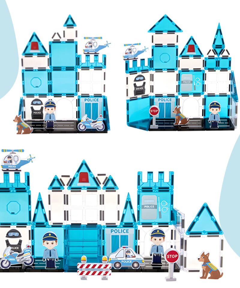 Magnetilised klotsid politseiauto ja helikopteriga