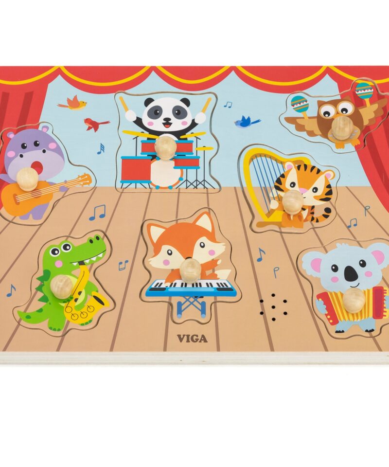 Värvilised pillimängivad loomad puslel