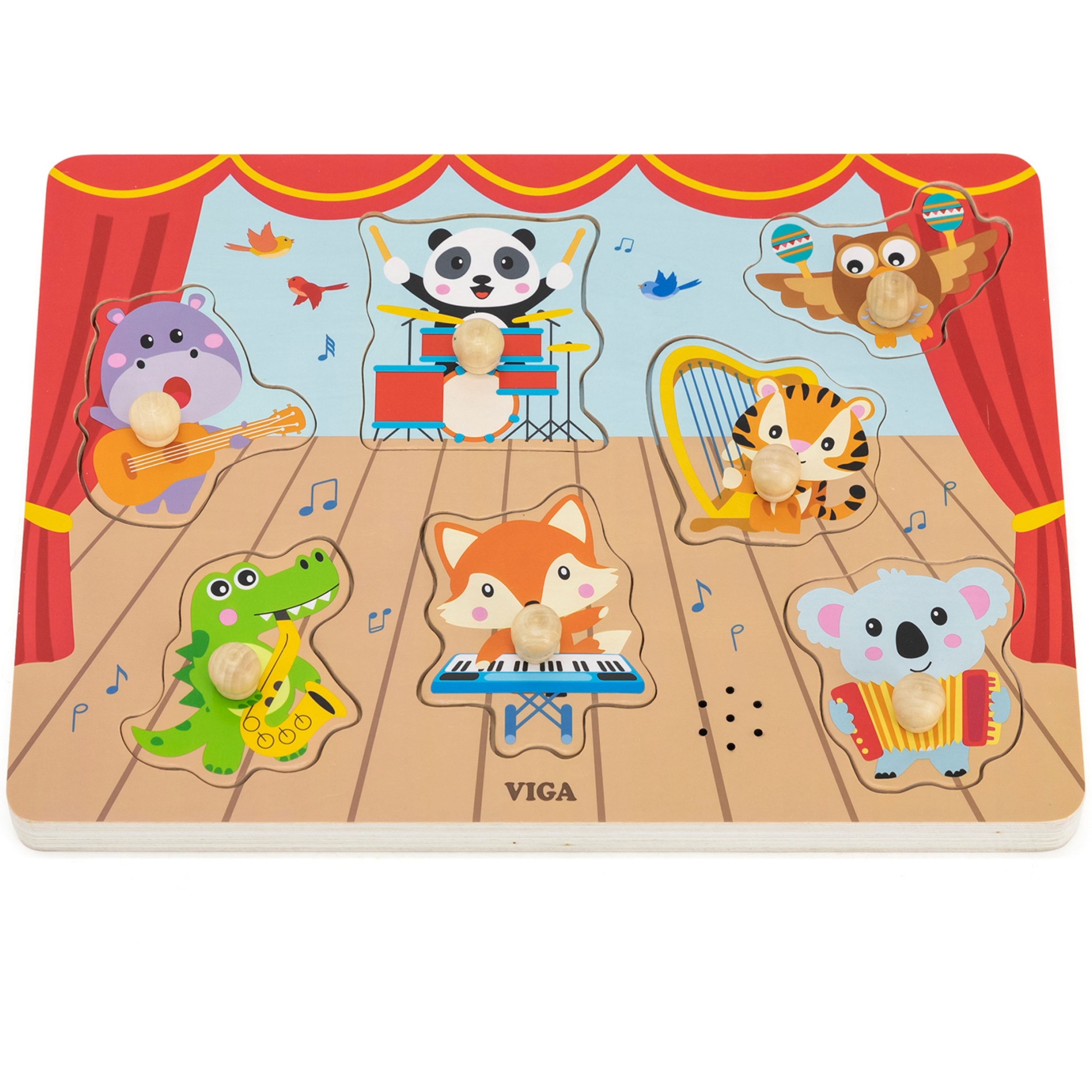 Värvilised pillimängivad loomad puslel