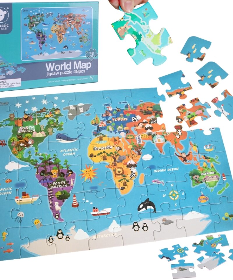 Puidust maailmakaart pusle detailne vaade