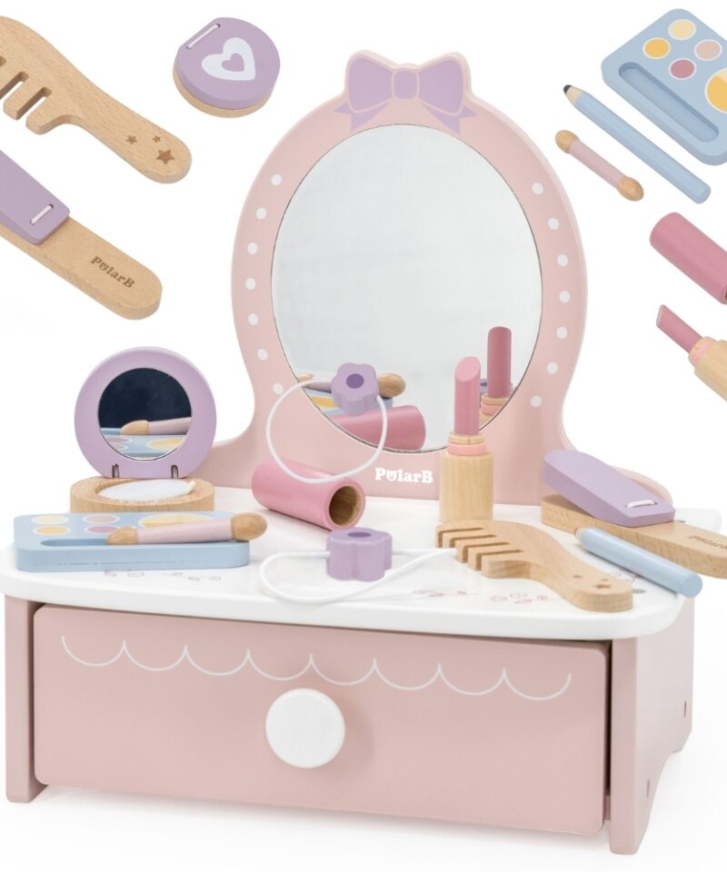 Laste puidust tualettlaud aksessuaaridega