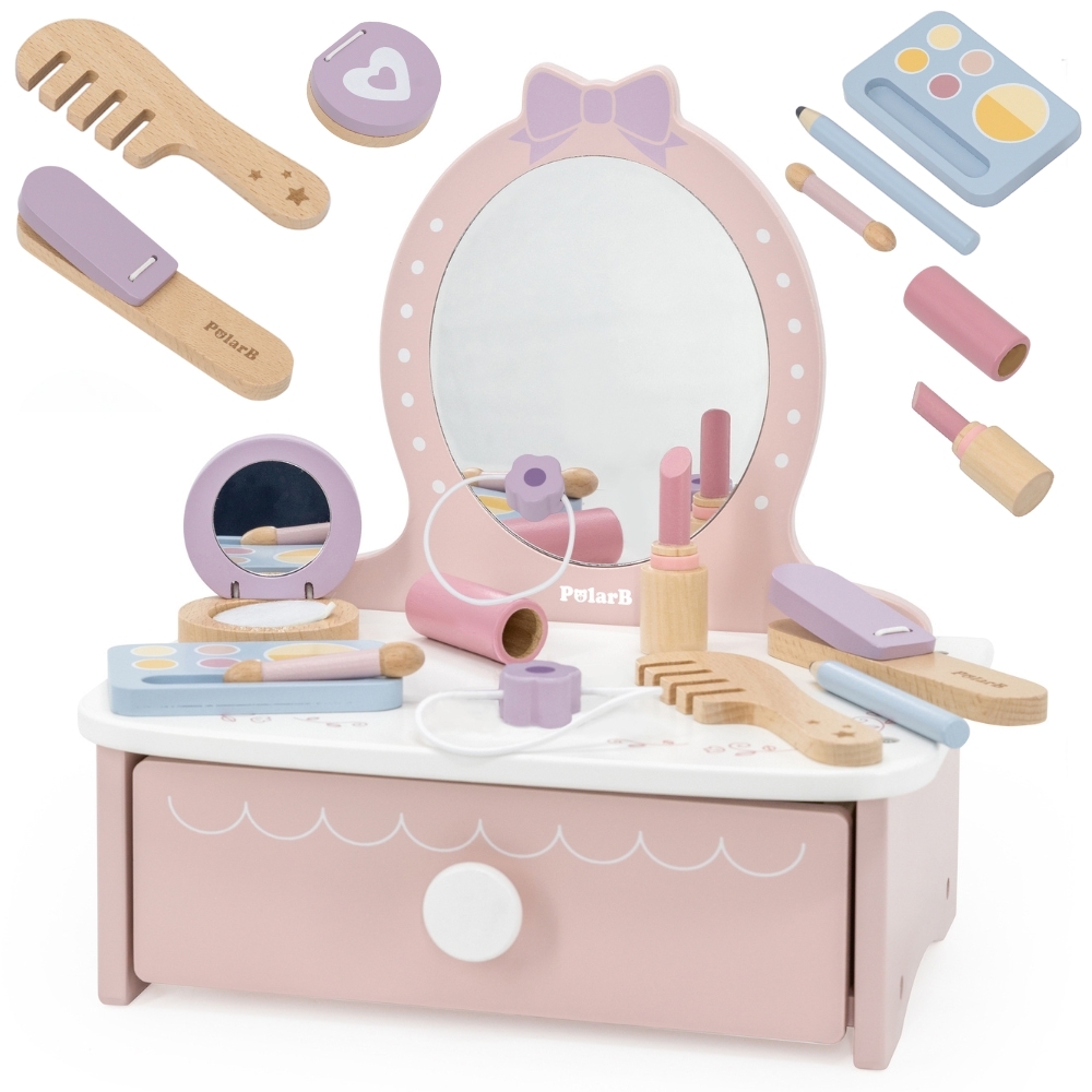 Laste puidust tualettlaud aksessuaaridega