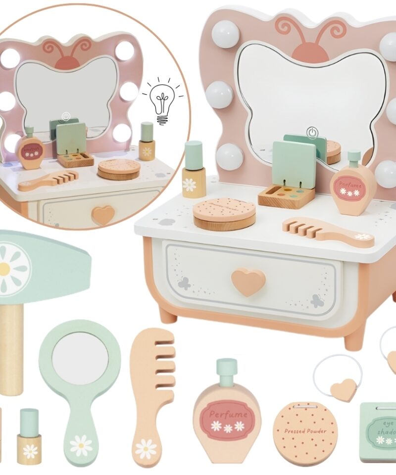 Laste puidust tualettlaud LED-valgustusega